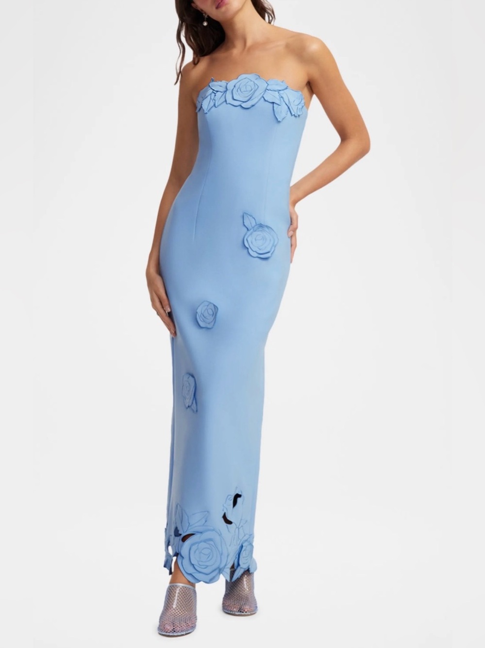 LEO LIN Rayna Applique Bustier Maxi Dress in Pastel Blue